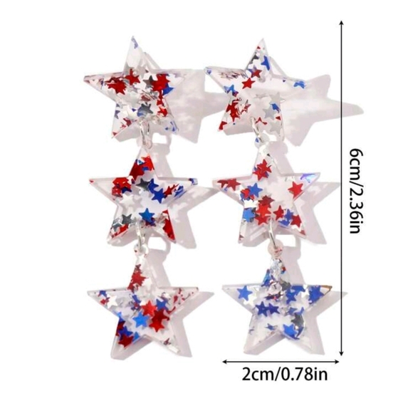 Patriotic Red, White Blue acrylic star earrings. - Picture 3 of 3